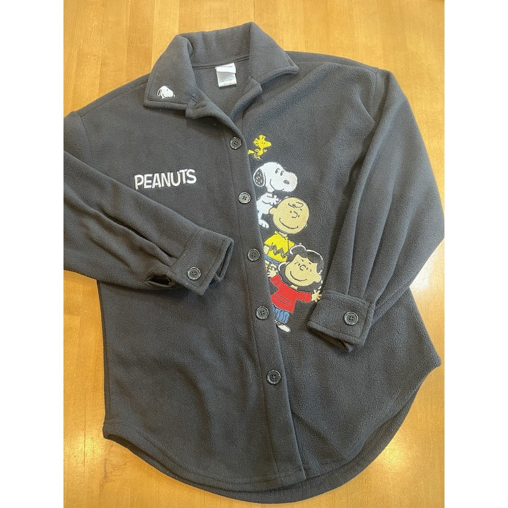Peanuts Gang Cardigan Black Fleece Embroidered Sweater XXS Size Vintage Style